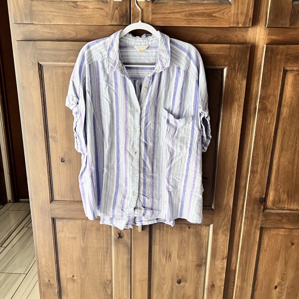 lTerra & Sky-Women's Plus Purple Button Up Short Sleeve Blouse Size 4X